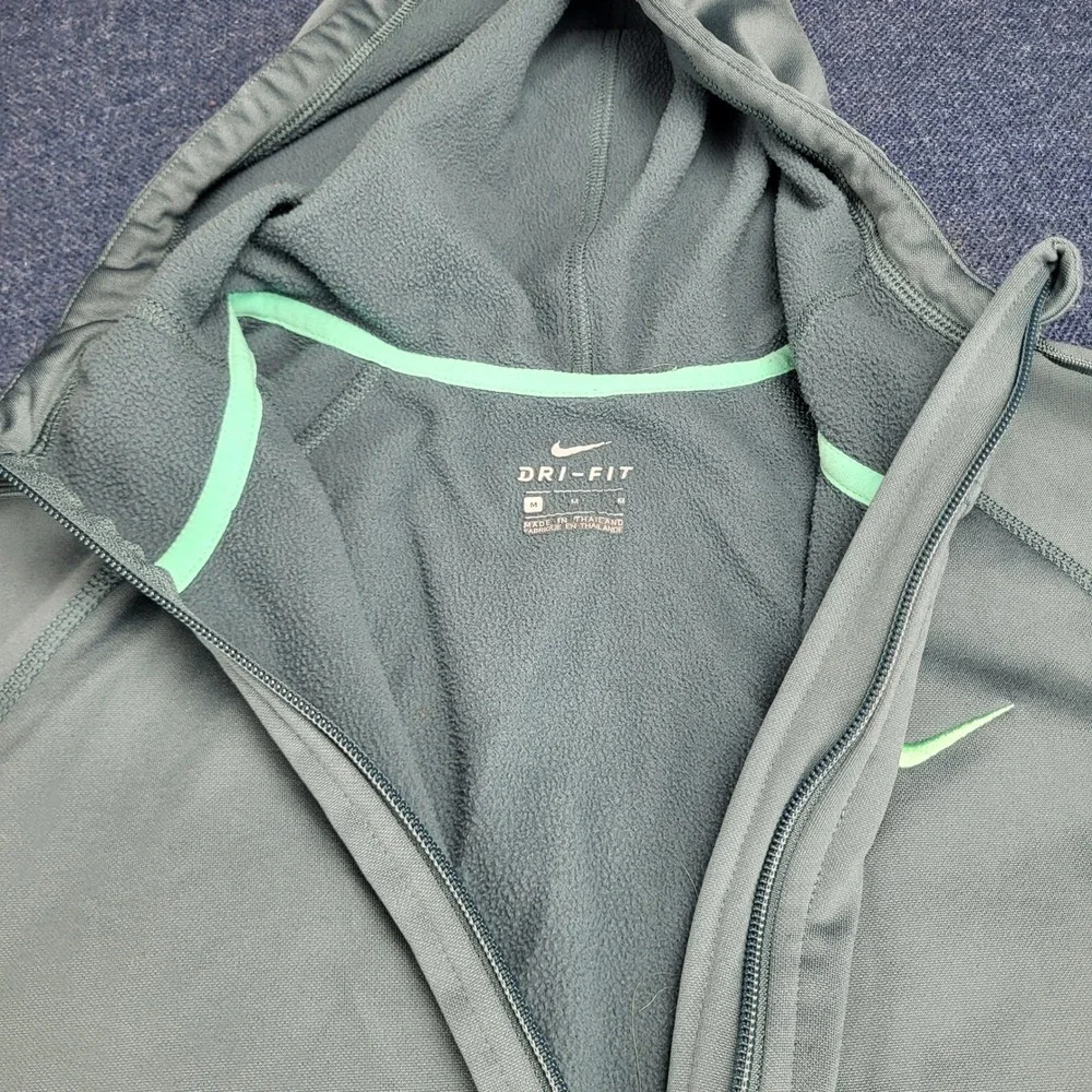 Nike Dri-FIT Womens Med Full Zip Hoodie Olive Greenish Fleece Lined Thumbholes